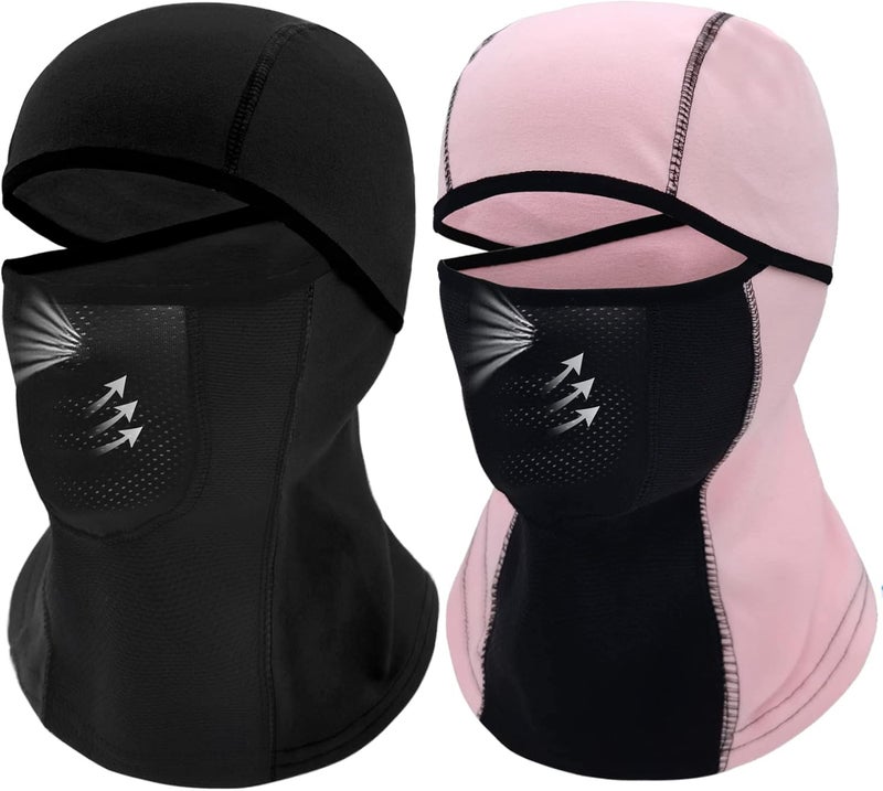Outrip Breathable Kids Balaclava Ski Mask (2 Pack) - Fleece Winter Face Mask for Cold Weather, Black + Pink - Image 1