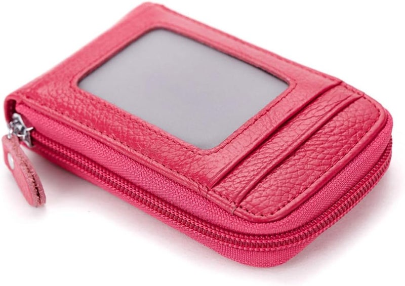 BAKUN Premium Leather Slim Zipper Business/Credit Card Wallet Case Holder with Clear Photo Slot, Security Travel Wallet(Red) - Image 1