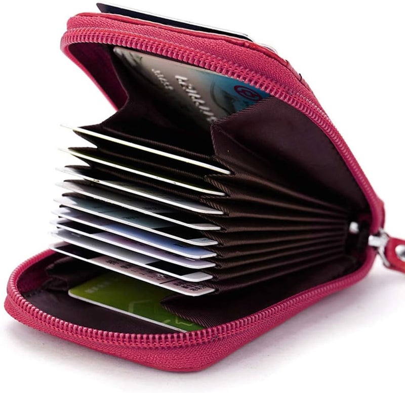 BAKUN Premium Leather Slim Zipper Business/Credit Card Wallet Case Holder with Clear Photo Slot, Security Travel Wallet(Red) - Image 3