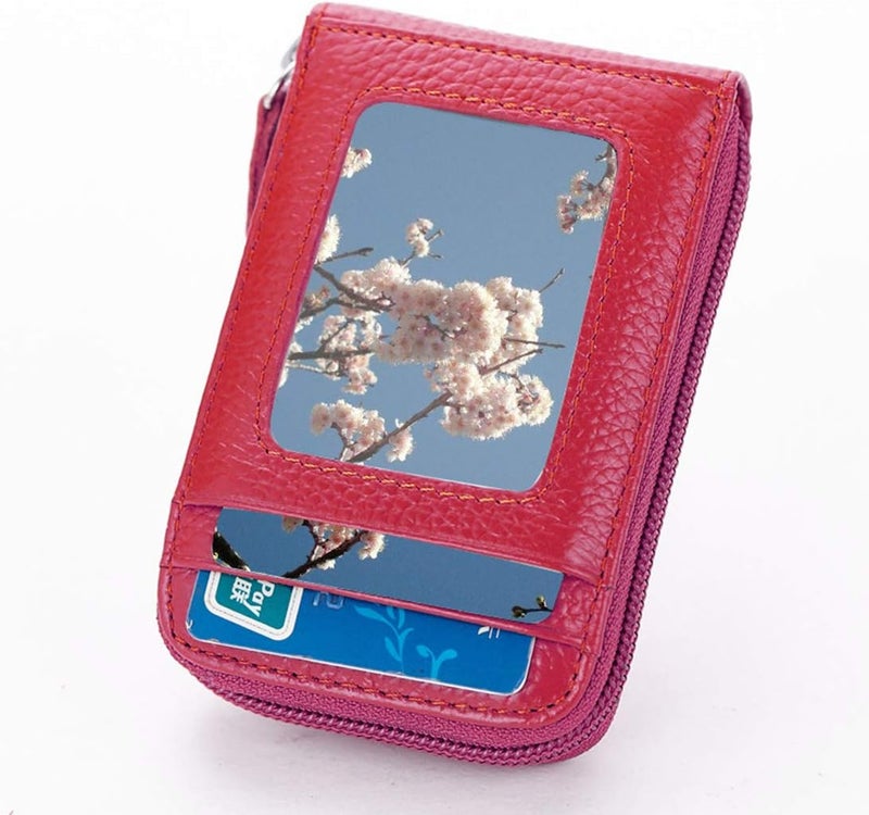 BAKUN Premium Leather Slim Zipper Business/Credit Card Wallet Case Holder with Clear Photo Slot, Security Travel Wallet(Red) - Image 2