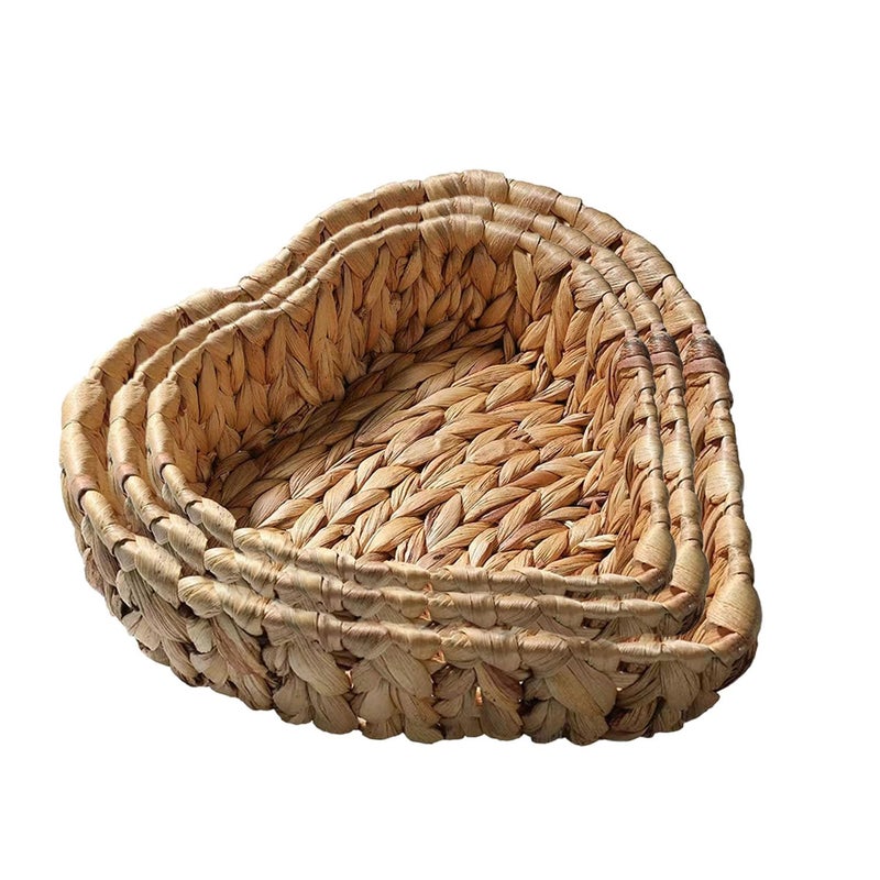 Xinally Set of 3 Natural Water Hyacinth Storage Baskets,Heart Shaped Hand Woven Baskets for Storage,Small Storage Basket for Storing Vegetables, Cosmetics, or Other Essential items - Image 1