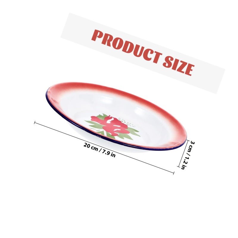 3Pcs Retro 20Cm Round Enamel Plates Vintage Floral Pattern Side Dishes Set For Home Dining - Image 3