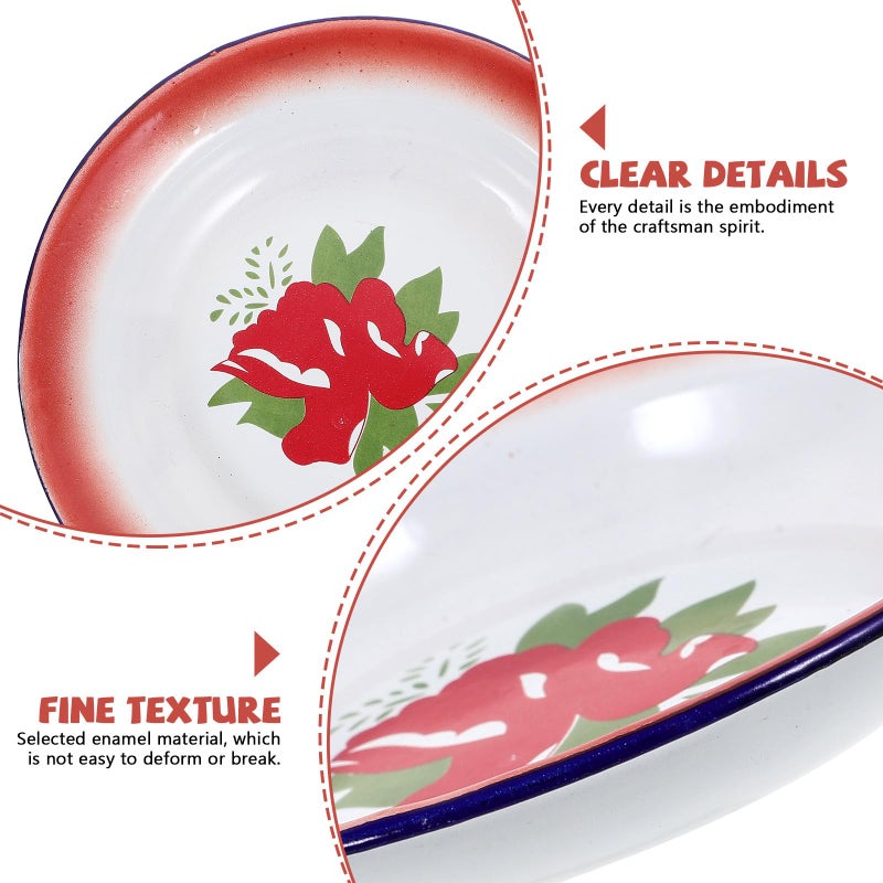 3Pcs Retro 20Cm Round Enamel Plates Vintage Floral Pattern Side Dishes Set For Home Dining - Image 4