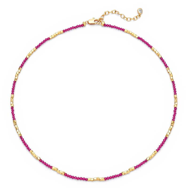 MTMY Beaded Gemstone Choker Necklace for Women, 14K Gold Plated Boho Colorful Natural Stone Bead Chain Necklace Summer Beach Handmade Jewelry(Ruby) - Image 1