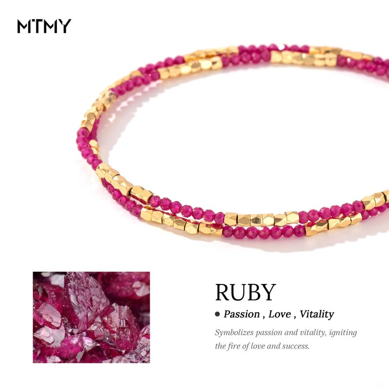 MTMY Beaded Gemstone Choker Necklace for Women, 14K Gold Plated Boho Colorful Natural Stone Bead Chain Necklace Summer Beach Handmade Jewelry(Ruby) - Image 3