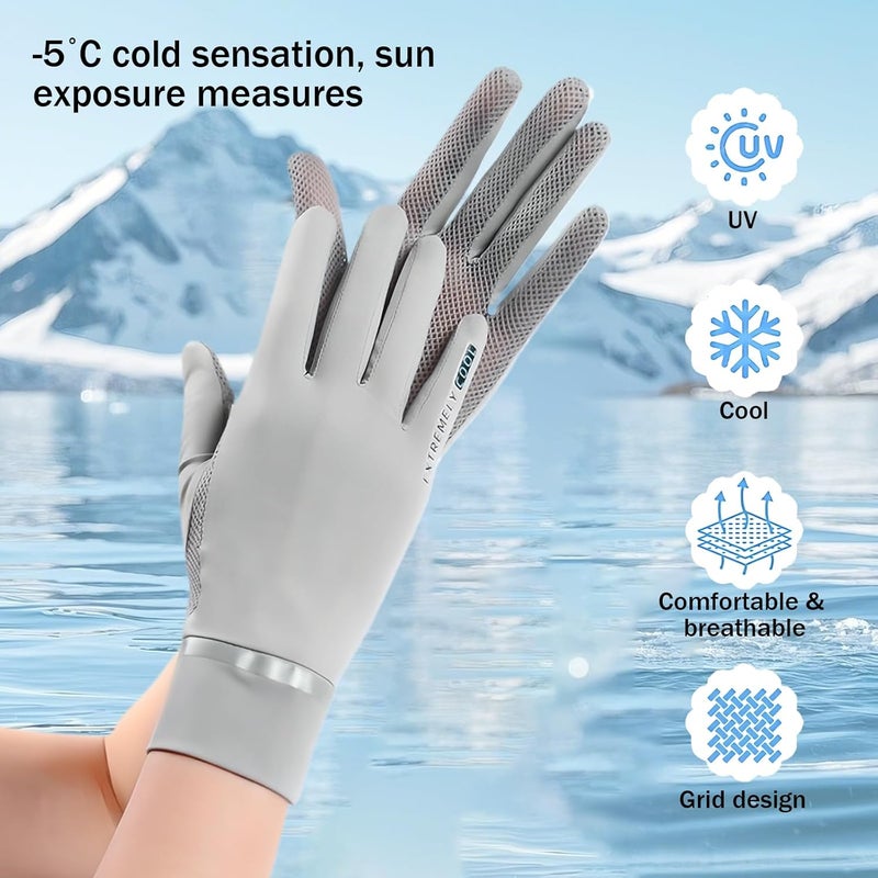 Kaslaider Women's Sun Protection Gloves - Touch Screen UV Resistant Ice Silk Mittens (2 Pairs) - Image 5