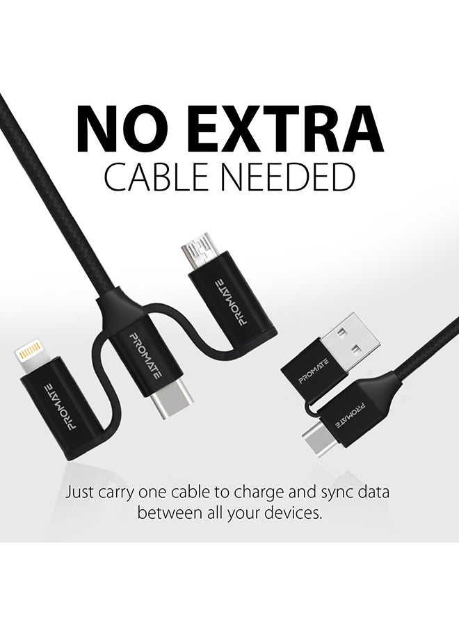 بروميت 6 في 1 شحن متعدد ، كابل ، بريميوم هايبرد 20 فولت 3 أمبير ، USB-C ، موصلات Micro USB إلى USB-A ، سلك بيانات كابل شحن سريع المزامنة USB-C مع توصيل طاقة من النوع C إلى النوع C بقوة 60 واط ، PentaPower (أسود) أسود - Image 4