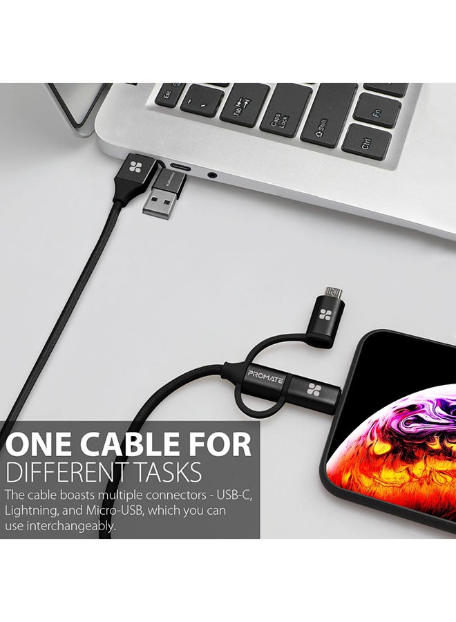 بروميت 6 في 1 شحن متعدد ، كابل ، بريميوم هايبرد 20 فولت 3 أمبير ، USB-C ، موصلات Micro USB إلى USB-A ، سلك بيانات كابل شحن سريع المزامنة USB-C مع توصيل طاقة من النوع C إلى النوع C بقوة 60 واط ، PentaPower (أسود) أسود - Image 5