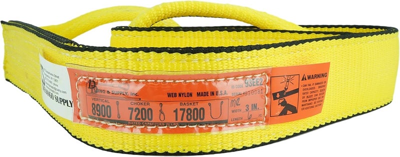 Chenango Supply DD Sling 3" x 12' Nylon Eye & Eye Lifting Sling – USA Made, 8,900 lb Vertical, 7,200 lb Choker, 17,800 lb Basket – 2 Ply Heavy Duty 900 Webbing, Master-Edge Rigging Sling - Image 2