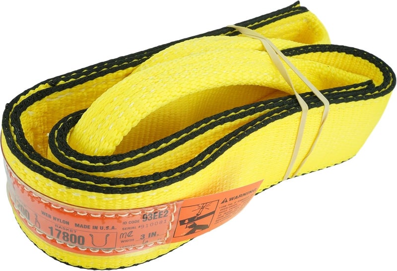 Chenango Supply DD Sling 3" x 12' Nylon Eye & Eye Lifting Sling – USA Made, 8,900 lb Vertical, 7,200 lb Choker, 17,800 lb Basket – 2 Ply Heavy Duty 900 Webbing, Master-Edge Rigging Sling - Image 1