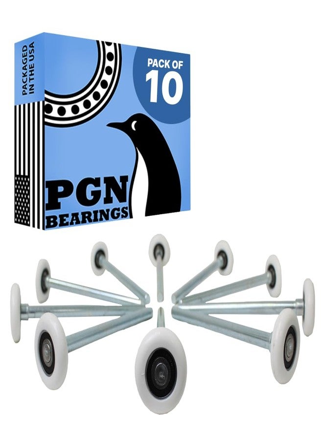 PGN Bearings بكرات باب كراج من النايلون مقاس 2 بوصة من PGN - عبوة من 10 بكرات - عجلات بديلة هادئة وسلسة لباب الكراج - بكرات باب كراج ذات ختم مزدوج - ساق من الفولاذ الكربوني بطول 7 بوصات - Image 1