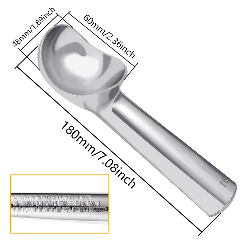 Pimoys 2.5Oz Large Ice Cream Scoop 7 Inches Nonstick Anti-Freeze Metal Ice Cream Scooper Spoon One Piece Aluminum Design, Bright Silver - Image 2