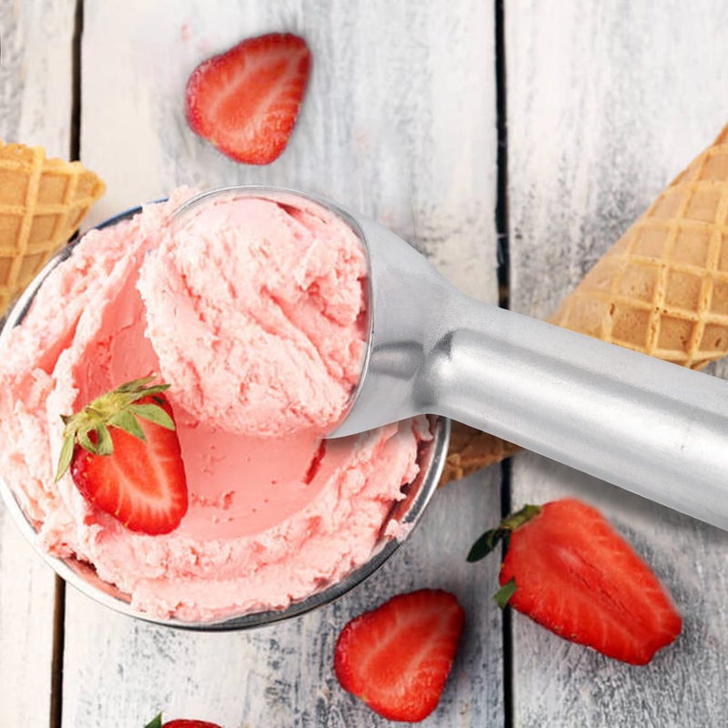Pimoys 2.5Oz Large Ice Cream Scoop 7 Inches Nonstick Anti-Freeze Metal Ice Cream Scooper Spoon One Piece Aluminum Design, Bright Silver - Image 5