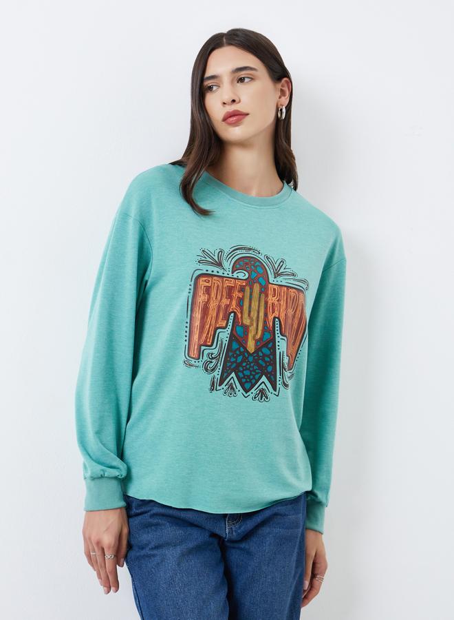 Take Two Green Free Bird Graphic Round Neck T-Shirt - Image 1
