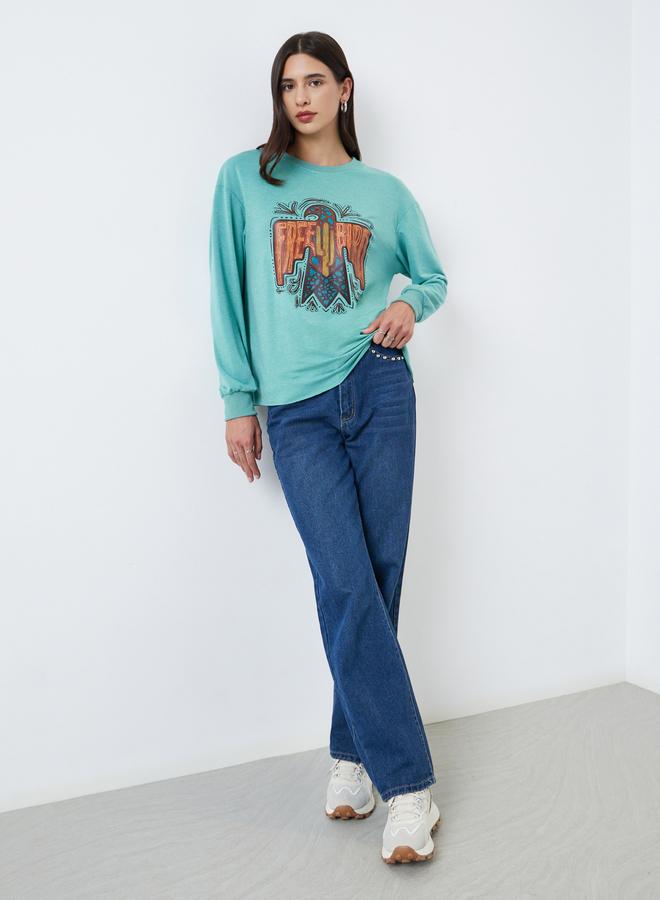 Take Two Green Free Bird Graphic Round Neck T-Shirt - Image 2