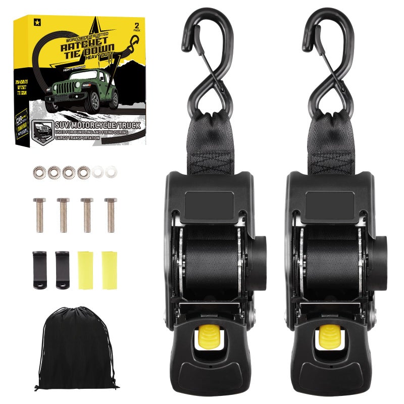 Hifybaty 2PCS Retractable Ratchet Straps - Heavy Duty Transom Tie Downs 2in x 4ft Ratchet Straps for Boat Trailer - Extra Mounting Brackets & Bolt Set, Boat Accessories, Break Strength 2200LBS/998KG - Image 1