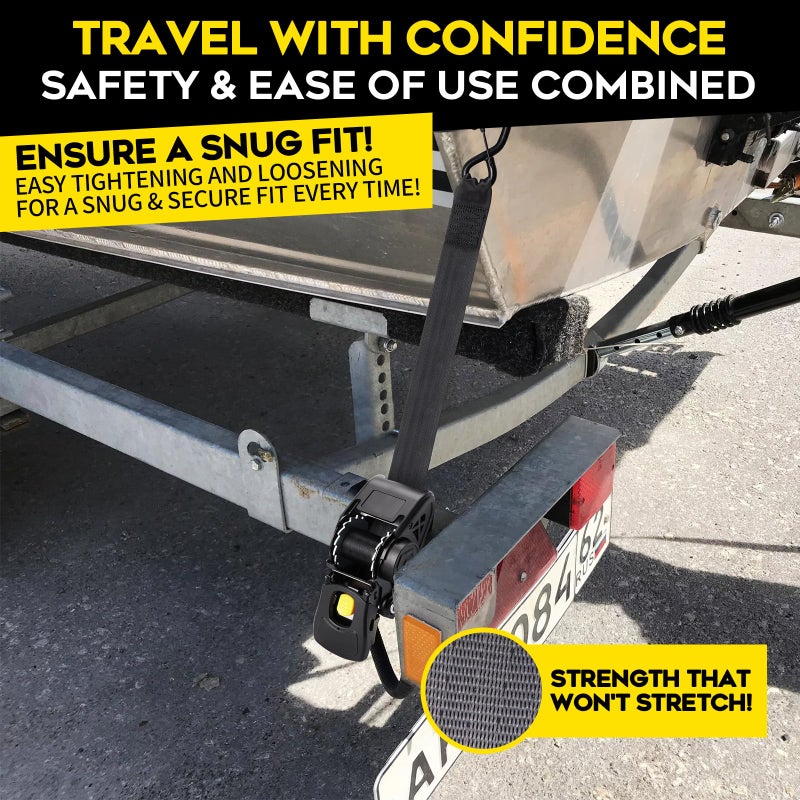Hifybaty 2PCS Retractable Ratchet Straps - Heavy Duty Transom Tie Downs 2in x 4ft Ratchet Straps for Boat Trailer - Extra Mounting Brackets & Bolt Set, Boat Accessories, Break Strength 2200LBS/998KG - Image 5