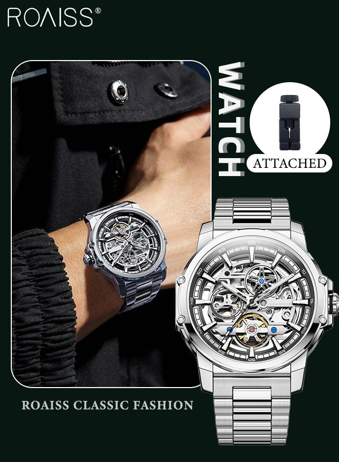 رويس ساعة يد رجالية أوتوماتيكية ميكانيكية بسوار من الفولاذ المقاوم للصدأ وشاشة تناظرية ومينا دائري، ساعة يد أنيقة مقاومة للماء ومضيئة كهدية للرجال - Image 1