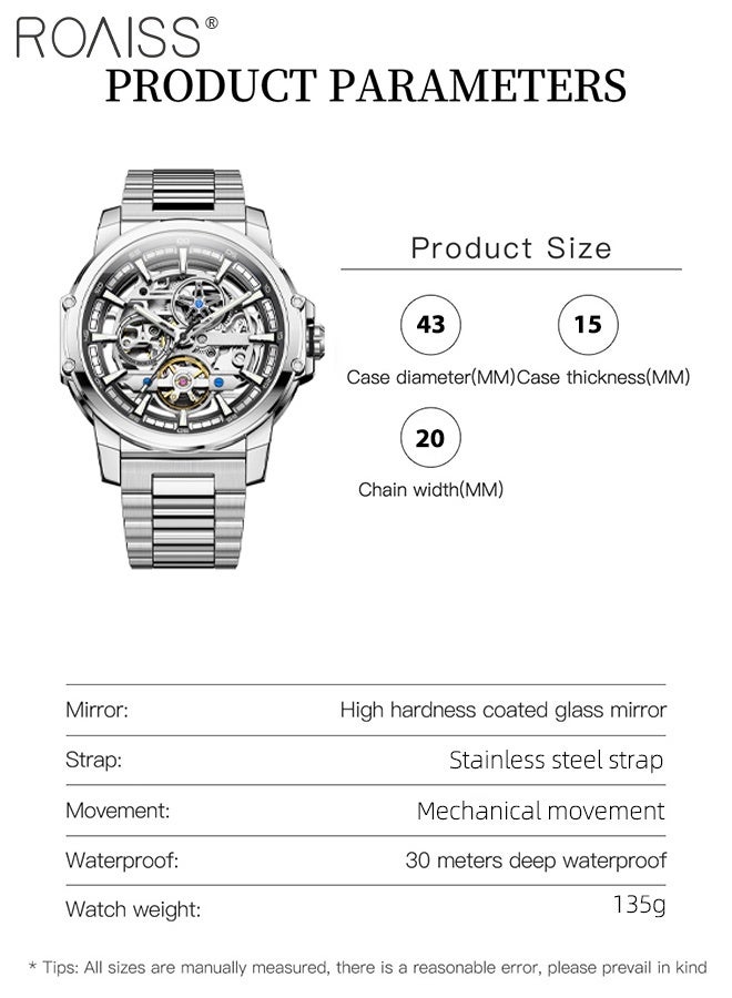 رويس ساعة يد رجالية أوتوماتيكية ميكانيكية بسوار من الفولاذ المقاوم للصدأ وشاشة تناظرية ومينا دائري، ساعة يد أنيقة مقاومة للماء ومضيئة كهدية للرجال - Image 3