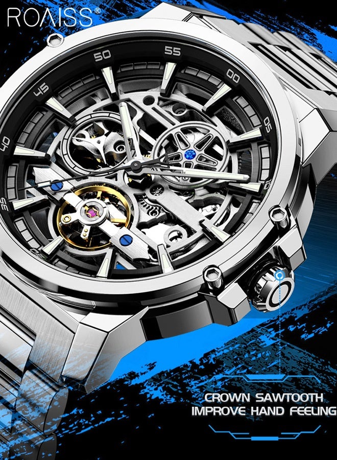 رويس ساعة يد رجالية أوتوماتيكية ميكانيكية بسوار من الفولاذ المقاوم للصدأ وشاشة تناظرية ومينا دائري، ساعة يد أنيقة مقاومة للماء ومضيئة كهدية للرجال - Image 5