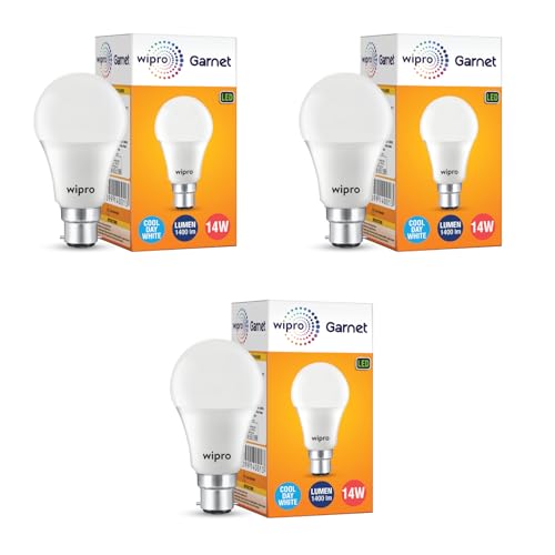 Wipro Garnet 14W LED Bulb for Home & Office |Cool Day White (6500K) | B22 Base|220 degree Light coverage |4Kv Surge Protection |400V High Voltage Protection |Energy Efficient | Pack of 3 - Image 1