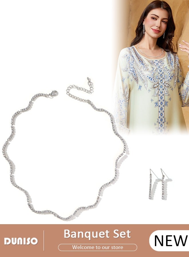 DUNISO 2Peice Necklace and Earrings Set Full Diamond Necklace Crystal Earrings Wedding Bridal Bridesmaid Costume Jewelry Set for Women and Girls Dress Accessories - Image 1