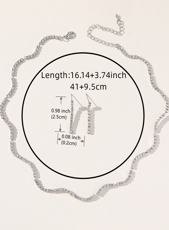 DUNISO 2Peice Necklace and Earrings Set Full Diamond Necklace Crystal Earrings Wedding Bridal Bridesmaid Costume Jewelry Set for Women and Girls Dress Accessories - Image 4