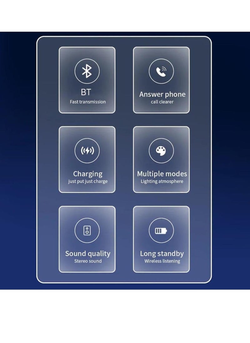 مكبر صوت بتصميم G مع ضوء ليلي بلوتوث وشاحن لاسلكي وصندوق موسيقى ستيريو محيطي مع باس للغرفة، للفتيات المراهقات، الأولاد، الرجال، النساء، أبيض - Image 2