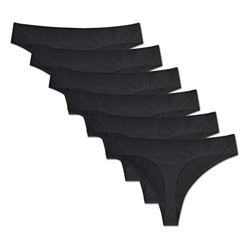 Bolivelan Womens Mid-Rise Seamless Thongs Comfy Underwear G-Strings Panties (Black,US4) - Image 1
