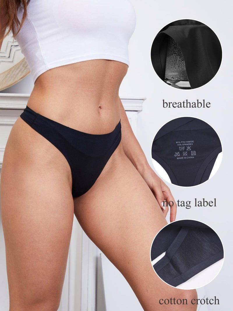 Bolivelan Womens Mid-Rise Seamless Thongs Comfy Underwear G-Strings Panties (Black,US4) - Image 3