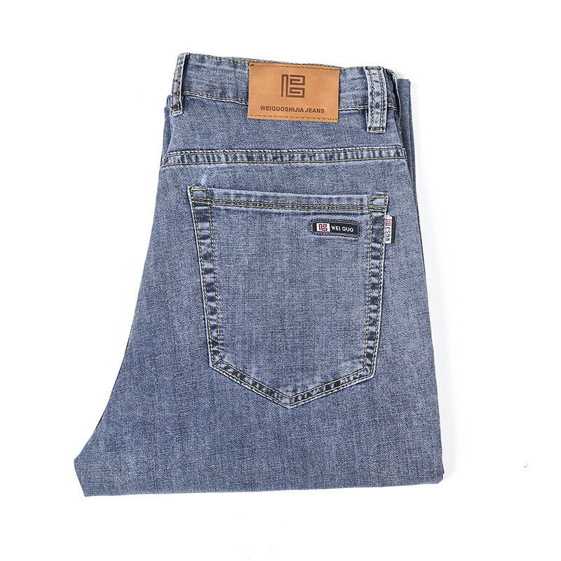 Generic TikTok Explosions Mens Elastic Five-point Jeans Mens Teenagers Korean-style Loose Straight All-match Mid-length Pants for Men 082 light gray blue medium trousers 
