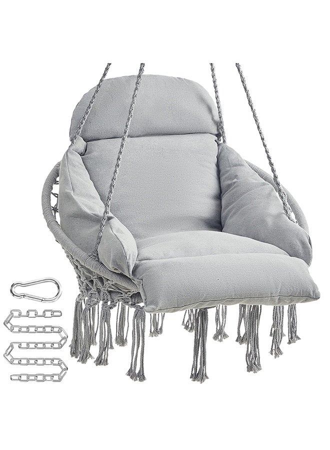 Arabest Hanging Chair, Hammock Chair with Large, Thick Cushion, Boho Swing Chair for Bedroom, Patio, Balcony, Garden, Living Room, Holds up to 264 lb, Gray - Image 1