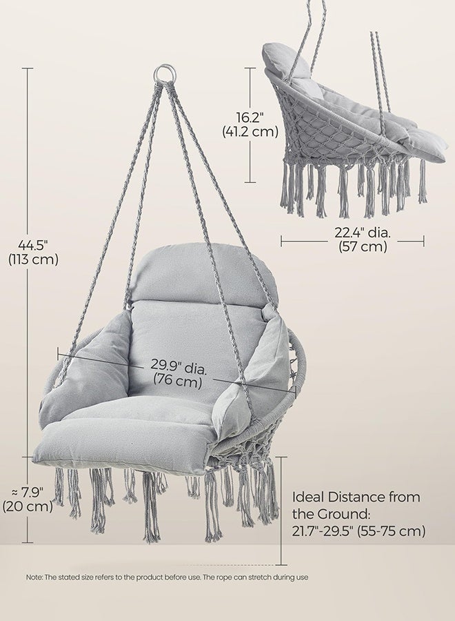 Arabest Hanging Chair, Hammock Chair with Large, Thick Cushion, Boho Swing Chair for Bedroom, Patio, Balcony, Garden, Living Room, Holds up to 264 lb, Gray - Image 5