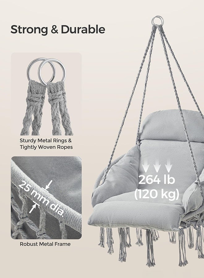 Arabest Hanging Chair, Hammock Chair with Large, Thick Cushion, Boho Swing Chair for Bedroom, Patio, Balcony, Garden, Living Room, Holds up to 264 lb, Gray - Image 4