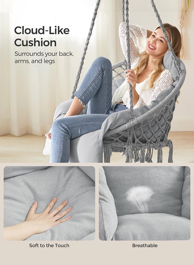 Arabest Hanging Chair, Hammock Chair with Large, Thick Cushion, Boho Swing Chair for Bedroom, Patio, Balcony, Garden, Living Room, Holds up to 264 lb, Gray - Image 3