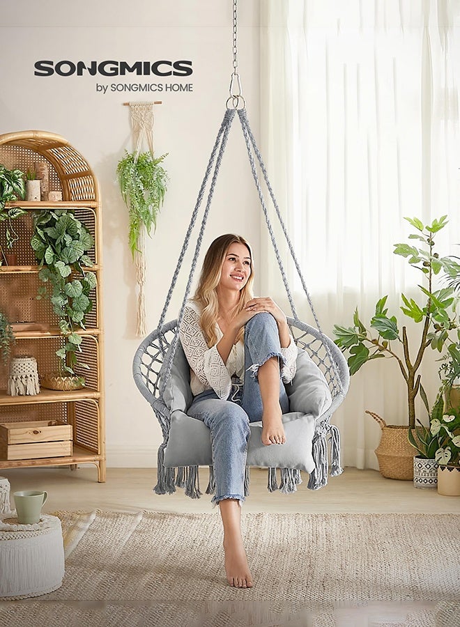 Arabest Hanging Chair, Hammock Chair with Large, Thick Cushion, Boho Swing Chair for Bedroom, Patio, Balcony, Garden, Living Room, Holds up to 264 lb, Gray - Image 2