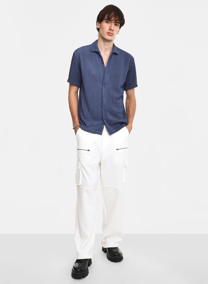 كامبوس سوترا Men's Lapis Blue Puffy-Textured Shirt