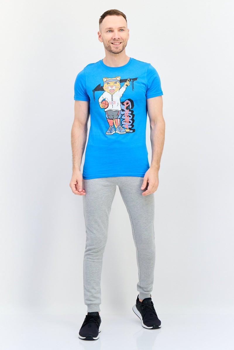 PUMA تي شيرت رجالي بقصة ضيقة بأكمام قصيرة، أزرق - Image 4