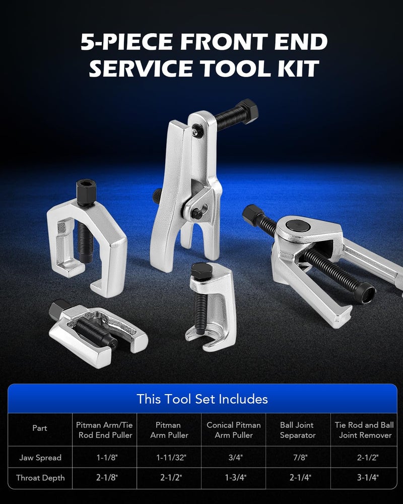 Orion Motor Tech 5-in-1 Ball Joint Separator, Pitman Arm Puller, Tie Rod End Tool Set for Front End Service, Splitter Removal Kit (BS06) - Image 2