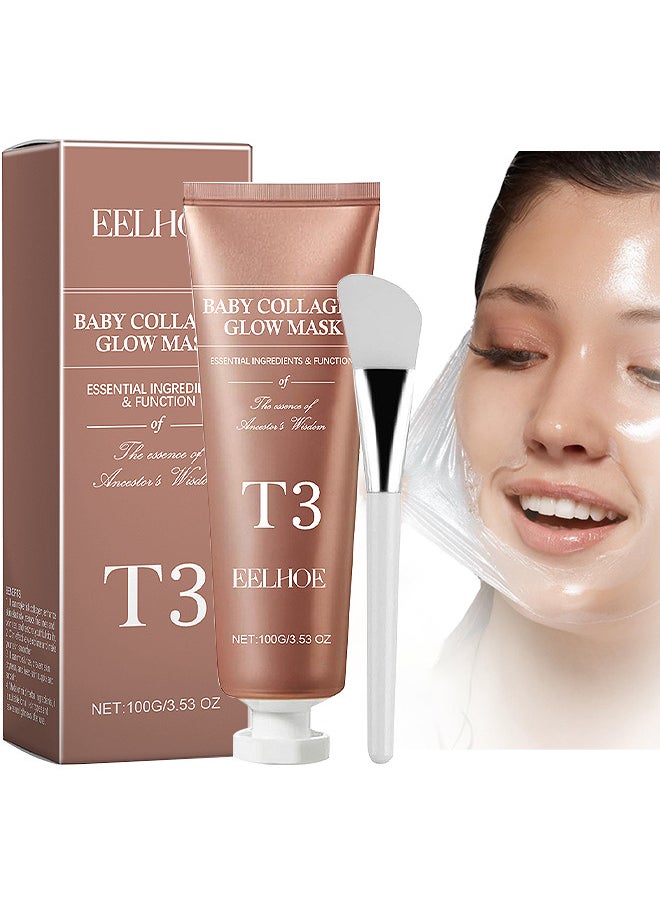 EELHOE T3 Baby Collagen Glow Mask, For Elasticity, Firmness, Glow Skin, T3 Collagen Mask, T3 Collagen Peel Off Mask, Korean Skin Care Facial Mask, Anti Wrinkle Firming Face Masks  - Image 1