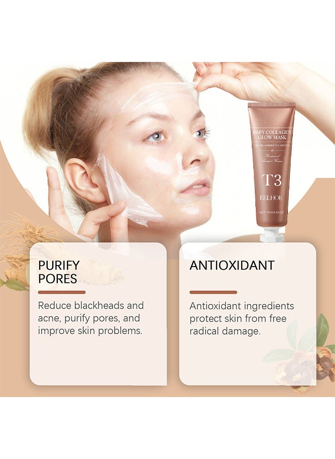 EELHOE T3 Baby Collagen Glow Mask, For Elasticity, Firmness, Glow Skin, T3 Collagen Mask, T3 Collagen Peel Off Mask, Korean Skin Care Facial Mask, Anti Wrinkle Firming Face Masks  - Image 3
