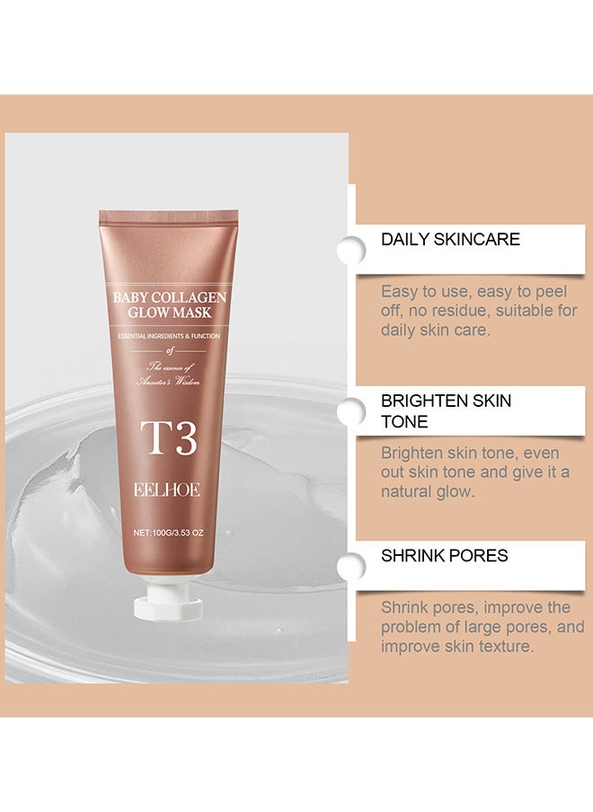 EELHOE T3 Baby Collagen Glow Mask, For Elasticity, Firmness, Glow Skin, T3 Collagen Mask, T3 Collagen Peel Off Mask, Korean Skin Care Facial Mask, Anti Wrinkle Firming Face Masks  - Image 4