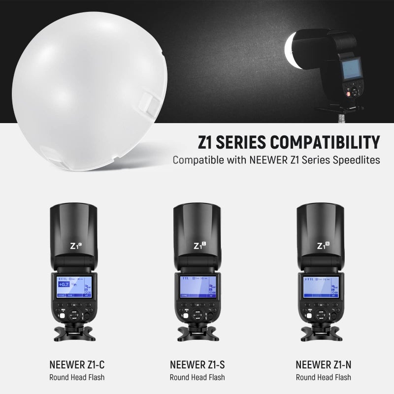 NEEWER Magnetic Dome Diffuser for Round Head Speedlite Flash, Magnetically Attached Flash Dome Light Modifier for Z2PRO Z2 Z1 Speedlite, M12 - Image 5