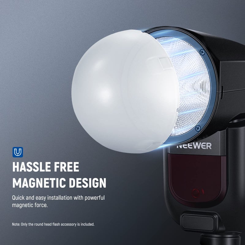 NEEWER Magnetic Dome Diffuser for Round Head Speedlite Flash, Magnetically Attached Flash Dome Light Modifier for Z2PRO Z2 Z1 Speedlite, M12 - Image 3