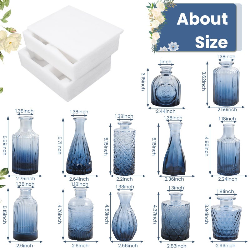 TBWIND 12Pcs Blue Glass Bud Vases Set, Small Vases for Flowers, Perfect for Centerpieces at Parties, Baby Showers, Weddings, Events, Graduation Season, Great Gifts for Office & Home DÃ©cor - Image 2