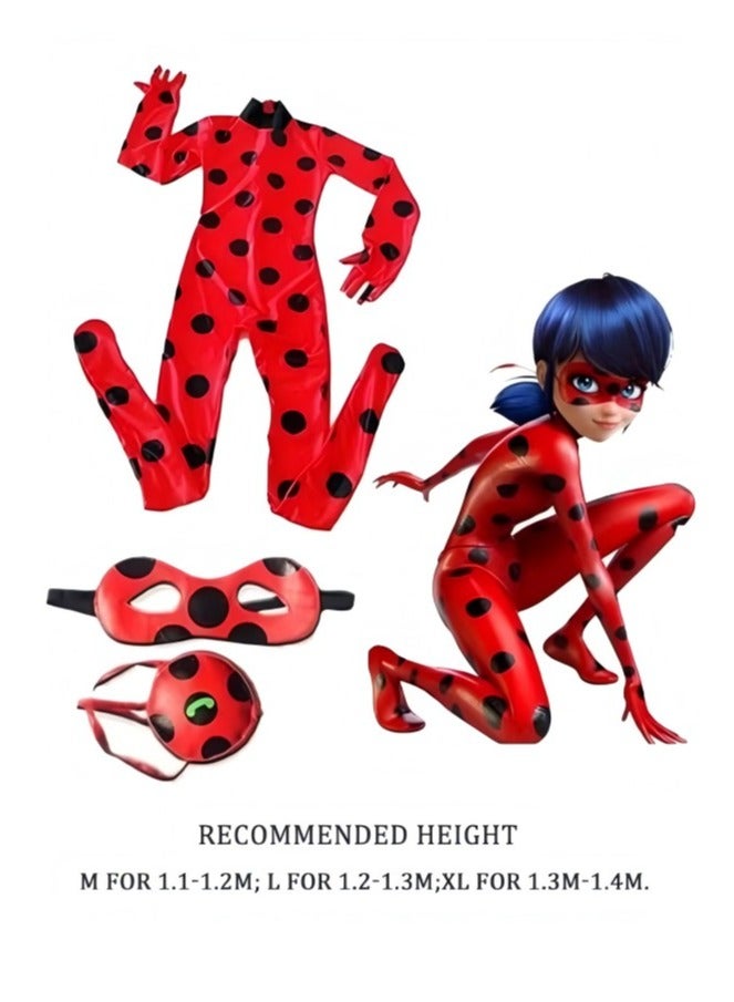 3PCS Miraculous Costume Ladybug Cosplay Costume Kids Costume with Eye Mask ,Bag - Image 1