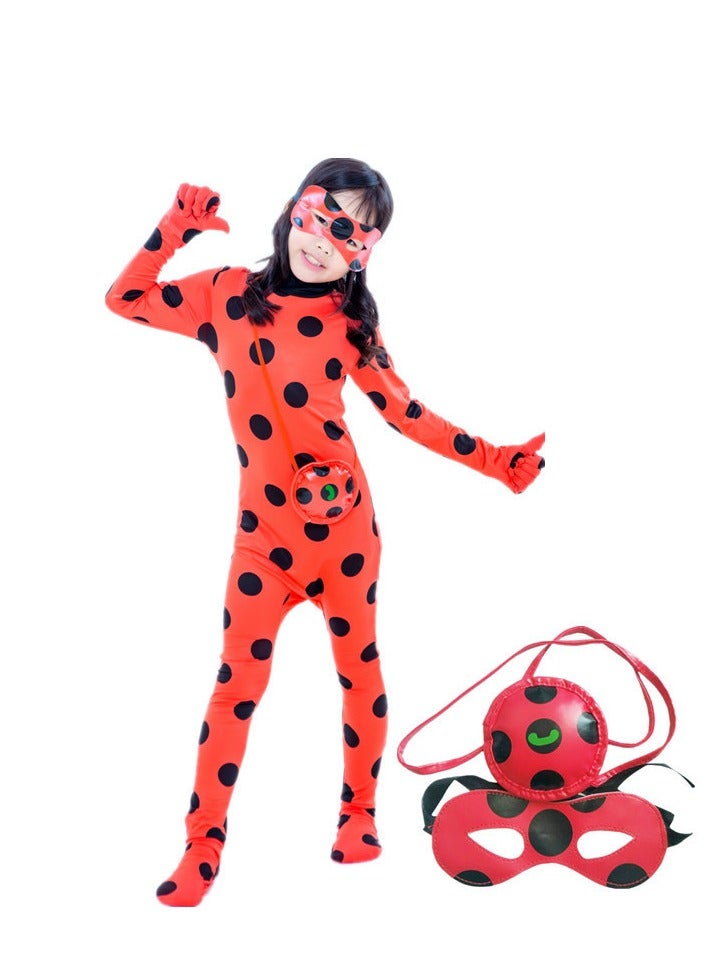 3PCS Miraculous Costume Ladybug Cosplay Costume Kids Costume with Eye Mask ,Bag - Image 2