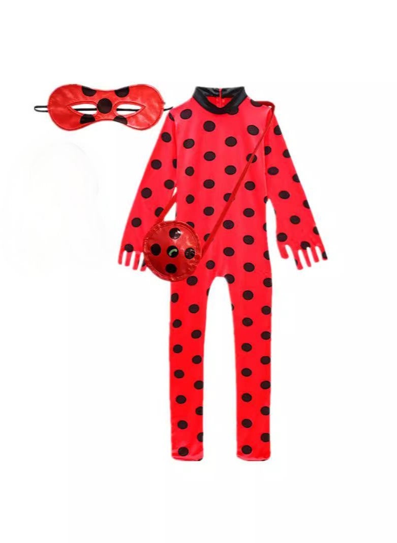 3PCS Miraculous Costume Ladybug Cosplay Costume Kids Costume with Eye Mask ,Bag - Image 3