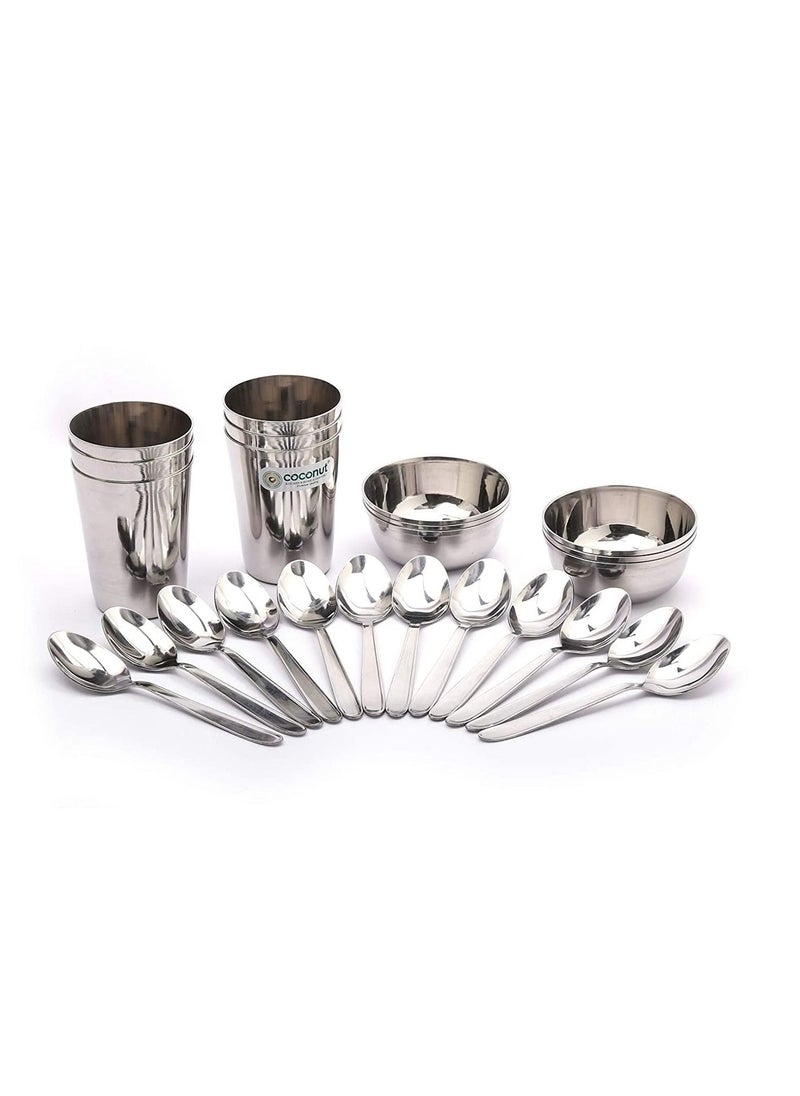 Coconut Stainless Steel Heavy Guage Mirror Finish Happy Dinner Set Serveware 30Pcs  - Image 2