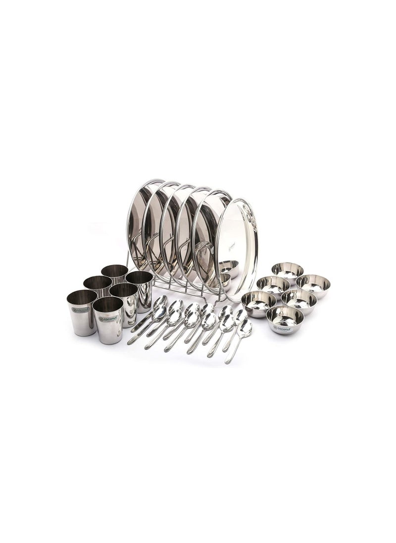 Coconut Stainless Steel Heavy Guage Mirror Finish Happy Dinner Set Serveware 30Pcs  - Image 1
